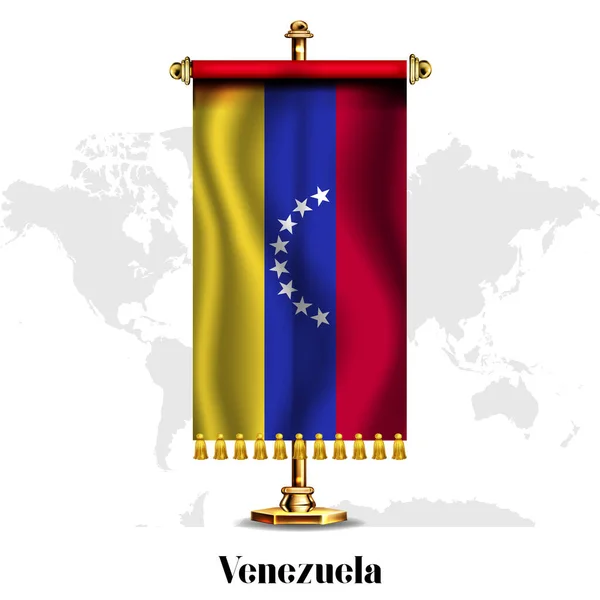 Venezuela National Realistic Flag Stand Greeting Card National Independence Day — Stock Vector