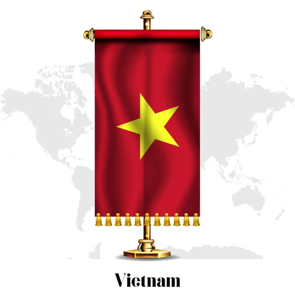 Vietnam National Realistisk Flagga Med Stand Gratulationskort National Independence Day — Stock vektor