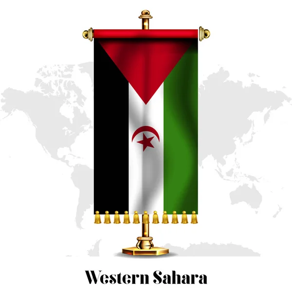 Bandera Nacional Realista Del Sahara Occidental Con Stand Tarjeta Felicitación — Vector de stock