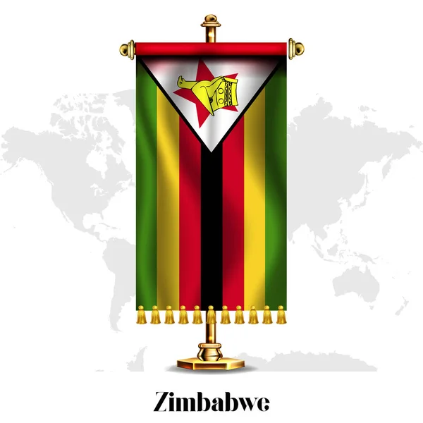 Simbabwe Nationalflagge Mit Standfuß Grußkarte Zum Nationalen Unabhängigkeitstag Von Sambia — Stockvektor