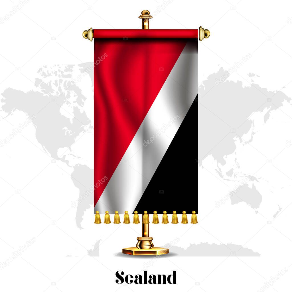 Sealand National realistic flag with Stand. Greeting card National Independence Day poster design of the Saudi Arabia.