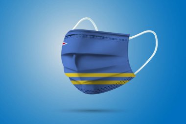 Azerbaycan Ulusal Bayrağı ile Gerçekçi Koruyucu Tıbbi Maske. Sağlık hizmeti ve bayraklı tıbbi konsept. Vektör illüstrasyonu.