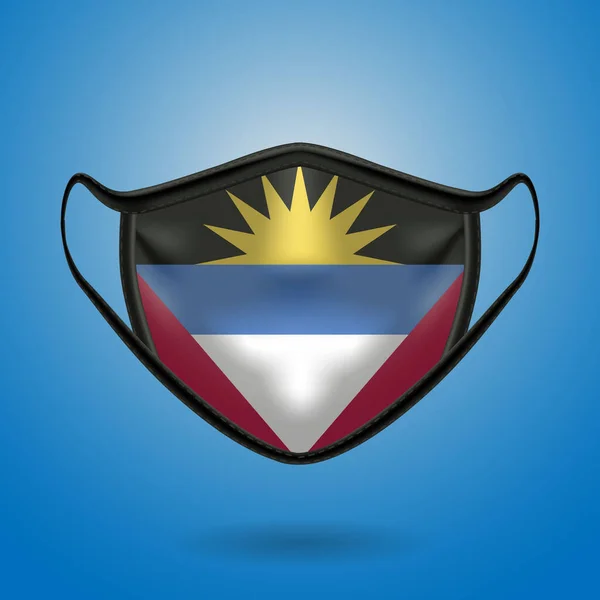 Maschera Medica Protettiva Realistica Con Bandiera Nazionale Antigua Barbuda Assistenza — Vettoriale Stock