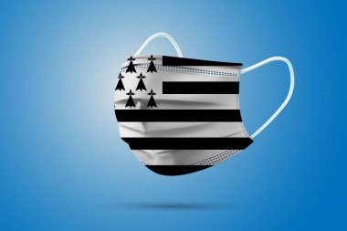 Ulusal Britanya Bayrağı ile Gerçekçi Koruyucu Tıbbi Maske. Sağlık hizmeti ve bayraklı tıbbi konsept. Vektör illüstrasyonu.