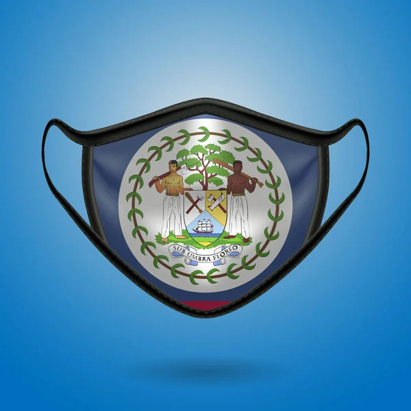 Masque Médical Protecteur Réaliste Avec Drapeau National Belize Soins Santé — Image vectorielle