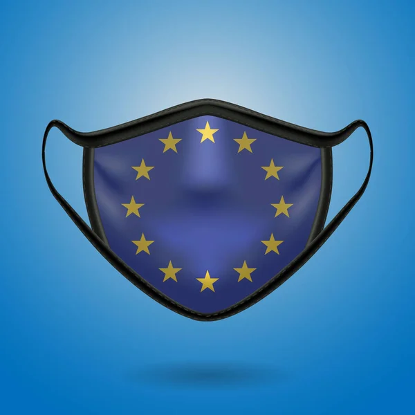 Máscara Médica Protección Realista Con Bandera Nacional Unión Europea Salud — Vector de stock