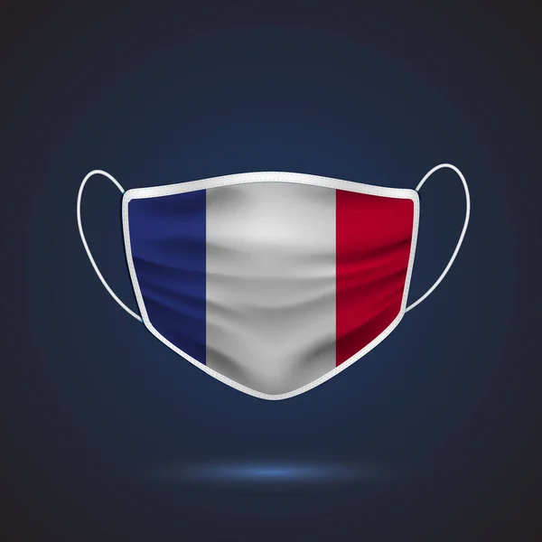 Máscara Médica Proteção Realista Com Bandeira Nacional França Saúde Conceito — Vetor de Stock