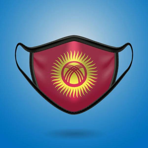 Kırgızistan Ulusal Bayrağı Ile Gerçekçi Koruyucu Tıbbi Maske Sağlık Hizmeti — Stok Vektör