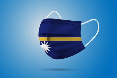 Ulusal Nauru Bayrağı ile Gerçekçi Koruyucu Tıbbi Maske. Sağlık hizmeti ve bayraklı tıbbi konsept. Vektör illüstrasyonu.