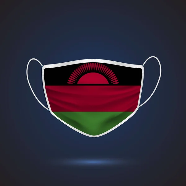 Malawi Ulusal Bayrağı Ile Gerçekçi Koruyucu Tıbbi Maske Sağlık Hizmeti — Stok Vektör