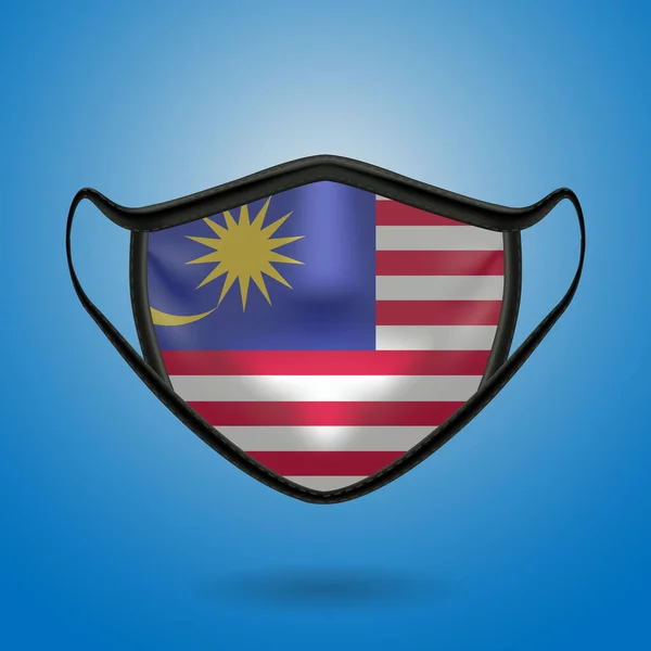 Malezya Ulusal Bayrağı Ile Gerçekçi Koruyucu Tıbbi Maske Sağlık Hizmeti — Stok Vektör