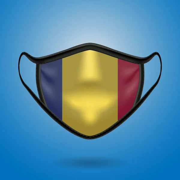 Romanya Ulusal Bayrağı Ile Gerçekçi Koruyucu Tıbbi Maske Sağlık Hizmeti — Stok Vektör