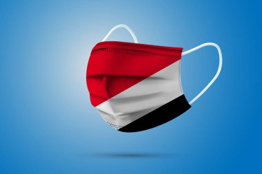 Ulusal Mühür Bayraklı Gerçekçi Koruyucu Tıbbi Maske. Sağlık hizmeti ve bayraklı tıbbi konsept. Vektör illüstrasyonu.