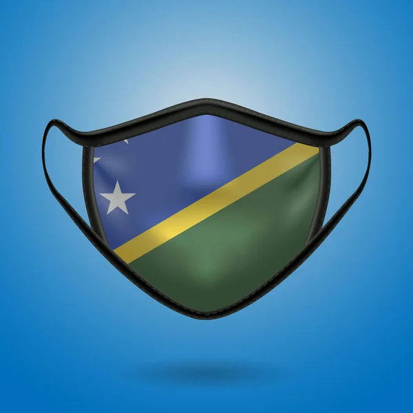Solomon Adaları Ulusal Bayrağı Ile Gerçekçi Koruyucu Tıbbi Maske Sağlık — Stok Vektör