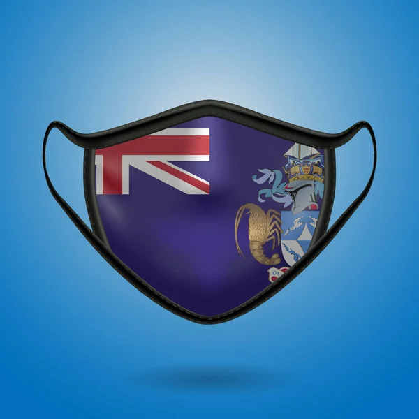 트리스탄 Tristan Cunha 깃발을 현실적 의료마스크 국기와 관련된 의학적 일러스트 — 스톡 벡터