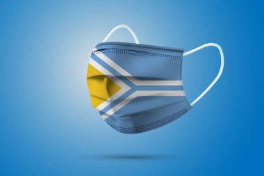 Ulusal Tuva Bayrağıyla Gerçekçi Koruyucu Tıbbi Maske. Sağlık hizmeti ve bayraklı tıbbi konsept. Vektör illüstrasyonu.