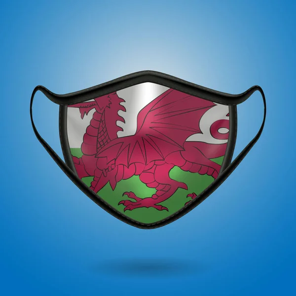 Realistisk Protective Medical Mask Med National Flag Wales Hälso Och — Stock vektor