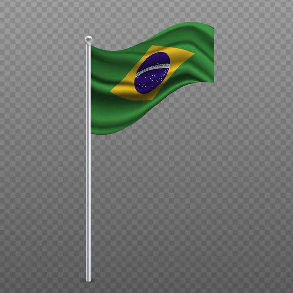 Brasil Agitando Bandeira Poste Metal Ilustração Vetorial — Vetor de Stock
