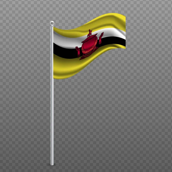 Brunei Waving Flag Metal Pole Vector Illustration — Διανυσματικό Αρχείο