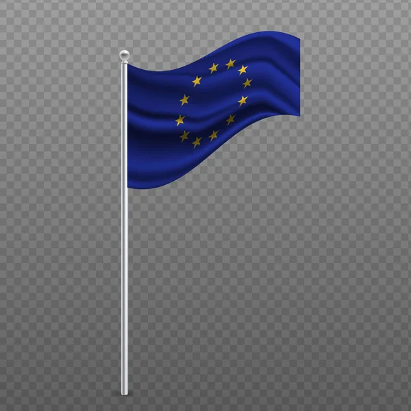 União Europeia Agitando Bandeira Poste Metal Ilustração Vetorial — Vetor de Stock