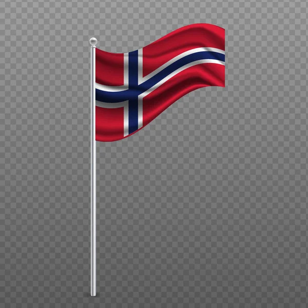 Norvegia Sventola Bandiera Palo Metallico Illustrazione Vettoriale — Vettoriale Stock