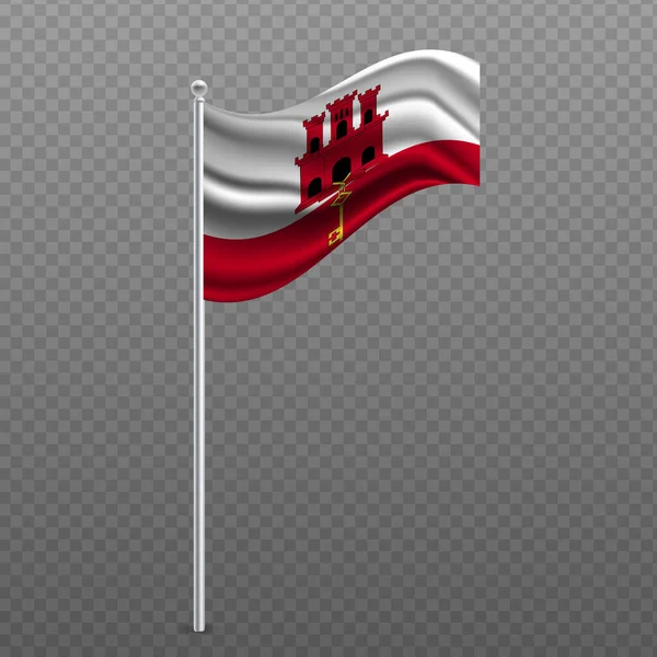 Gibraltar Waving Flag Metal Pole Vector Illustration — Διανυσματικό Αρχείο