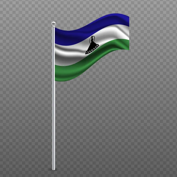 Lesotho Zwaait Met Vlag Metalen Paal Vectorillustratie — Stockvector