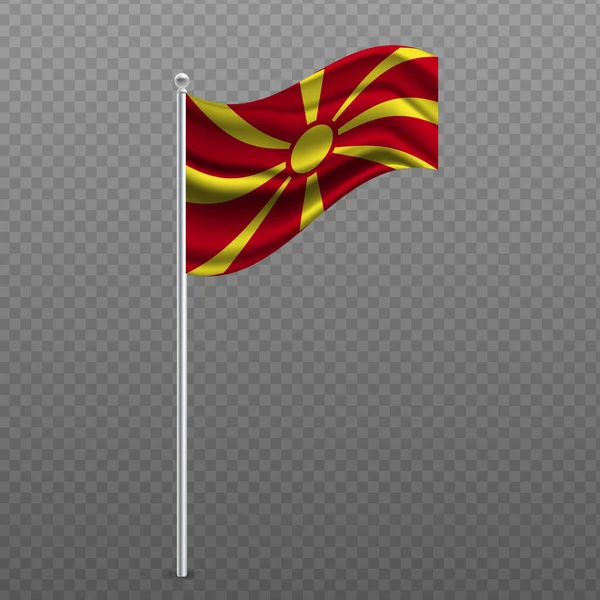 Mazedonien Schwenkt Flagge Metallstange Vektorillustration — Stockvektor