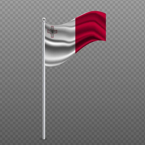 Malta Waving Flag Metal Pole Vector Illustration — Διανυσματικό Αρχείο