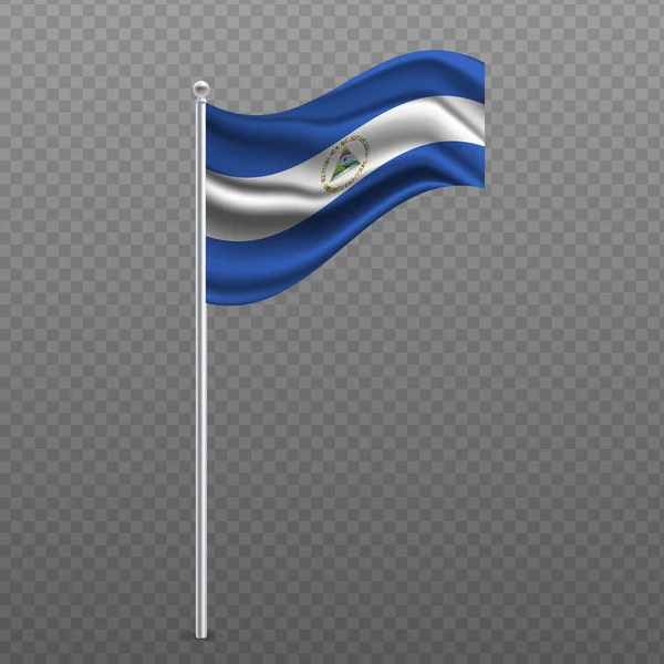 Nicaragua Ondeando Bandera Poste Metal Ilustración Vectorial — Vector de stock
