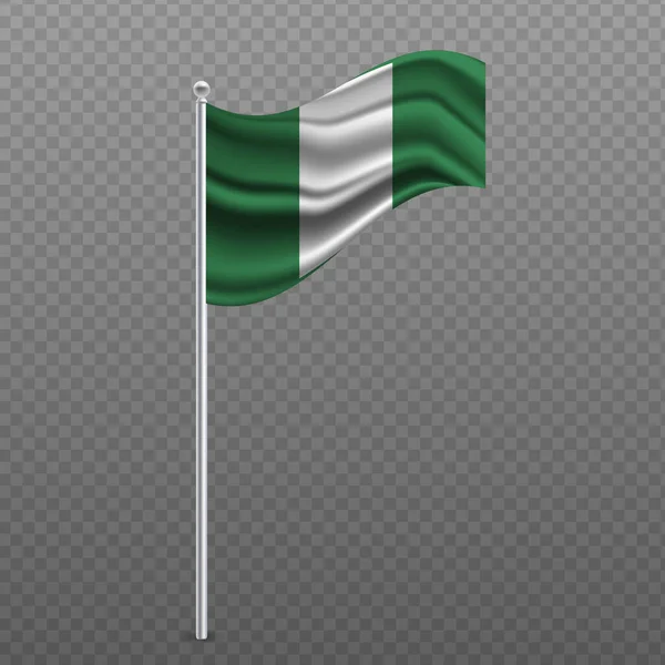 尼日利亚在金属杆上飘扬国旗 矢量说明 — 图库矢量图片