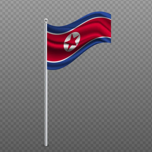 Severní Korea Mává Vlajkou Kovové Tyči Vektorová Ilustrace — Stockový vektor