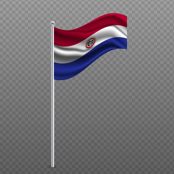 Paraguay Waving Flag Metal Pole Vector Illustration — Stock Vector