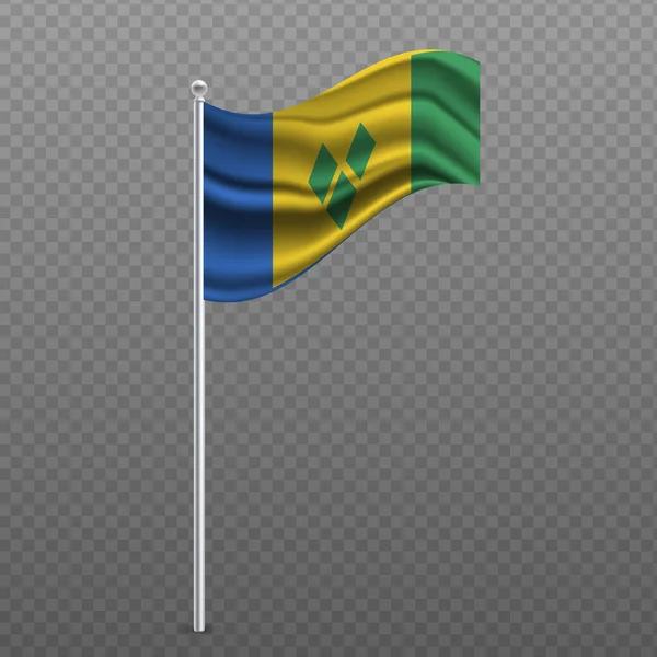 Szent Vincent Grenadine Szigetek Zászlót Lengetnek Fémrúdon Vektorillusztráció — Stock Vector