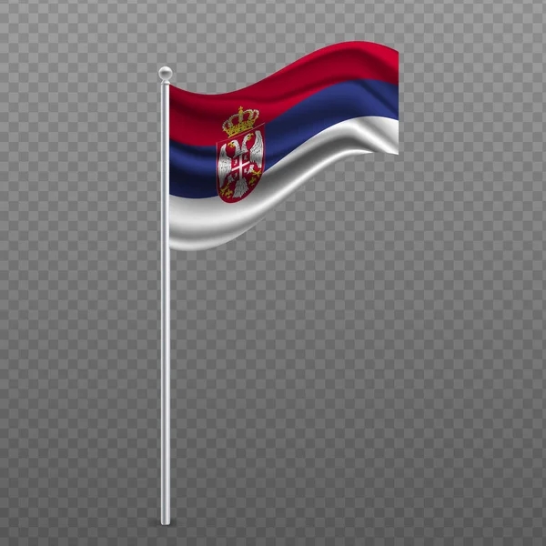 塞尔维亚在金属杆上挥动国旗 矢量说明 — 图库矢量图片