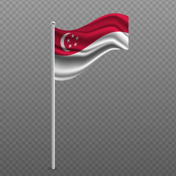 Singapur Schwenkt Flagge Metallstange Vektorillustration — Stockvektor