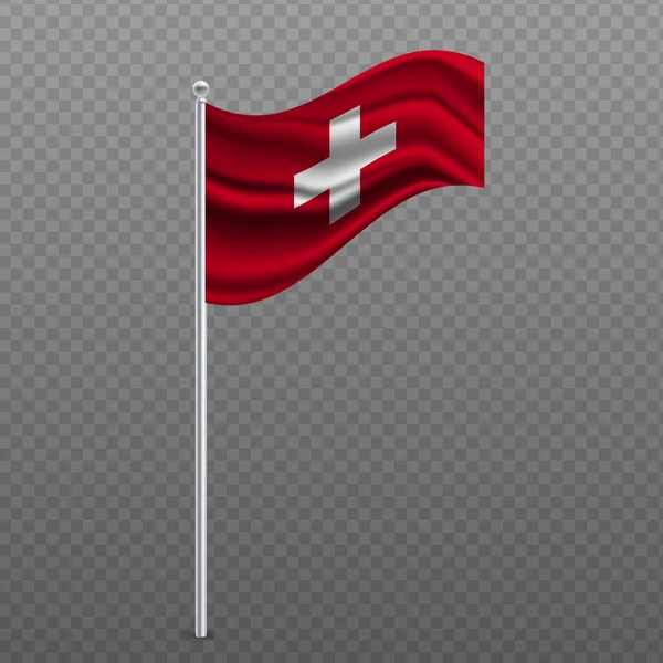 Zwitserland Zwaait Met Vlag Metalen Paal Vectorillustratie — Stockvector