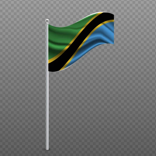 Tanzánia Zászlót Lengetett Fémrúdon Vektorillusztráció — Stock Vector