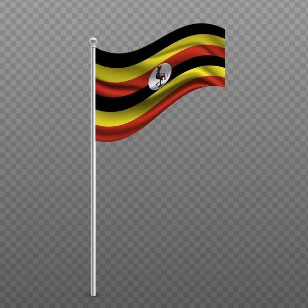 Uganda Mává Vlajkou Kovové Tyči Vektorová Ilustrace — Stockový vektor