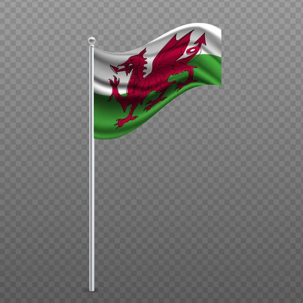 Wales Viftar Med Flaggan Metallstolpen Vektorillustration — Stock vektor