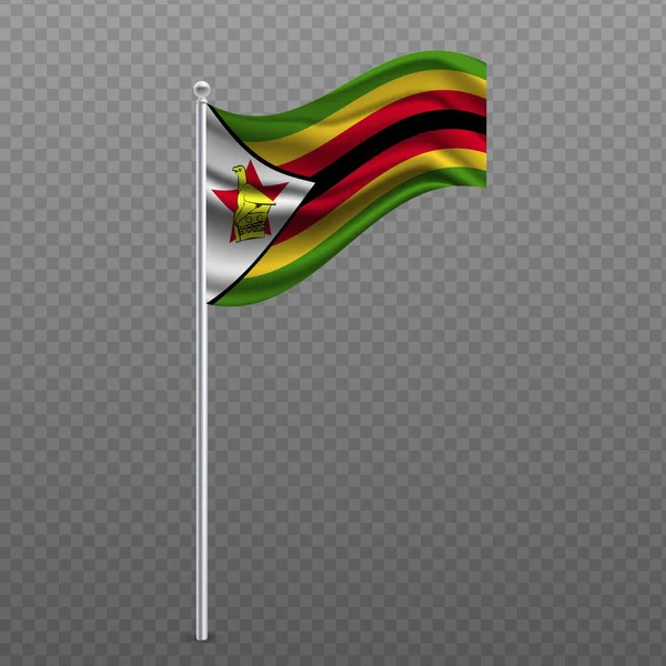 Zimbabwe Sventola Bandiera Palo Metallico Illustrazione Vettoriale — Vettoriale Stock