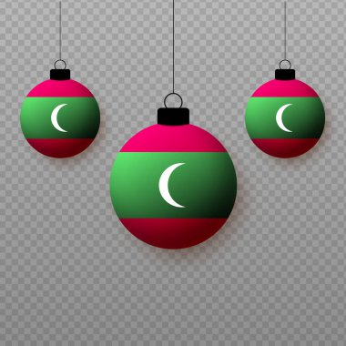 Uçan ışık balonlu gerçekçi Maldivler Bayrağı. Ulusal tatiller için dekoratif unsurlar.