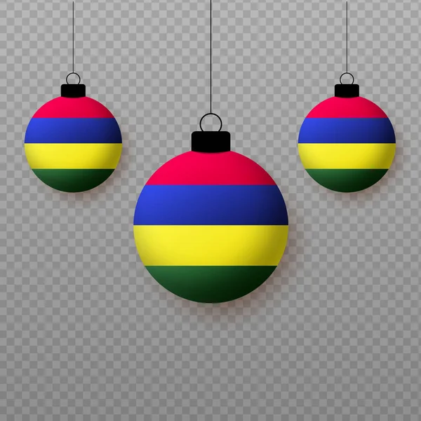 现实的毛里求斯国旗与飞行轻气球 国定假日的装饰要素 — 图库矢量图片
