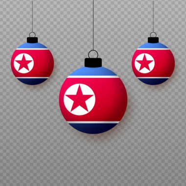 Uçan balonlu gerçekçi Kuzey Kore bayrağı. Ulusal tatiller için dekoratif unsurlar.