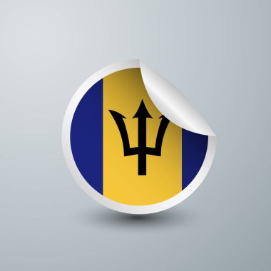 Çıkartma Tasarımı ile Barbados Bayrağı beyaz arkaplanda izole edildi. Etiket, yuvarlak etiket ve reklam tasarımı için vektör illüstrasyonu