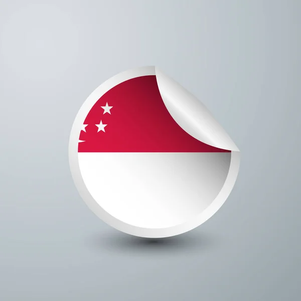Singapore Vlag Met Sticker Design Geïsoleerd Witte Achtergrond Vector Illustratie — Stockvector