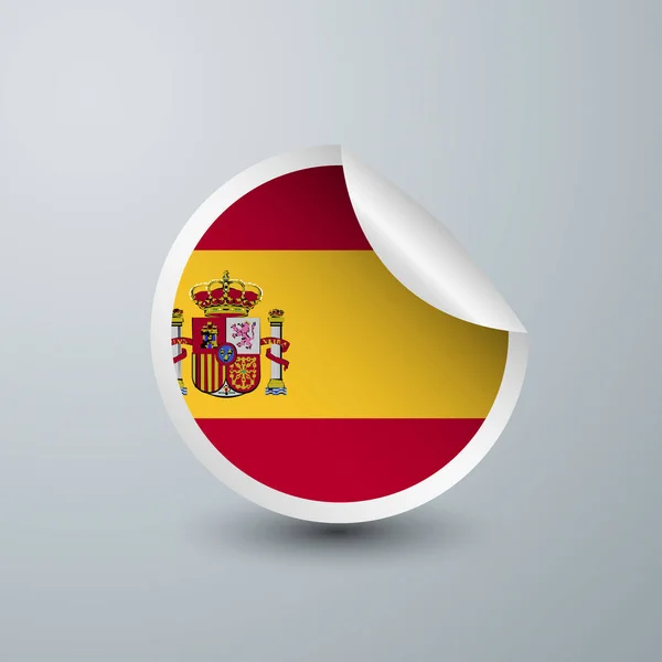 Spain Flag Met Sticker Design Geïsoleerd Witte Achtergrond Vector Illustratie — Stockvector