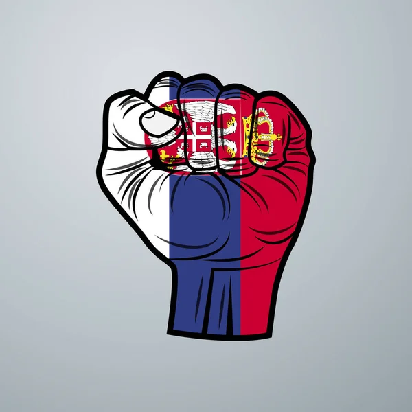 Sérvia Bandeira Com Mão Design Isolado Sobre Fundo Branco Ilustração —  Vetores de Stock