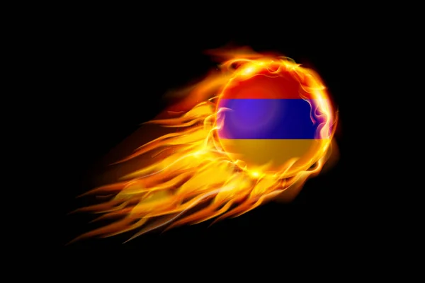 Bandera Armenia Con Bola Fuego Diseño Realista Aislado Sobre Fondo — Vector de stock
