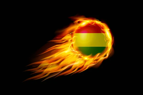 Bolivien Flagge Mit Feuerball Realistisches Design Isoliert Auf Schwarzem Hintergrund — Stockvektor